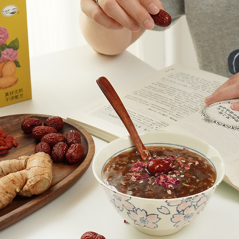 三家村玫瑰姜枣藕粉红枣枸杞红糖饮杭州西湖藕粉女性姨妈营养早餐