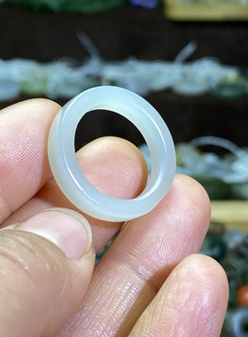 和田玉白玉籽料卡18直切随型戒指国风复古玉环戒圈文玩珠串挂饰