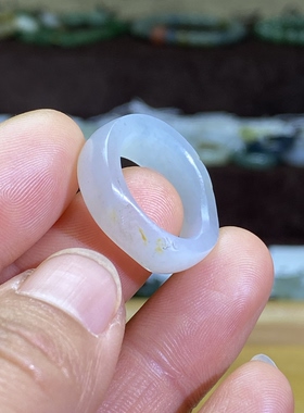 和田玉白青花籽料卡16随型戒指满皮洒金皮复古风文玩珠串跑圈戒圈