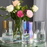 Простая маленькая стеклянная ваза с широким горлышком, современная простая цветочная композиция, градиент цветов, маленькое свежее украшение для рабочего стола