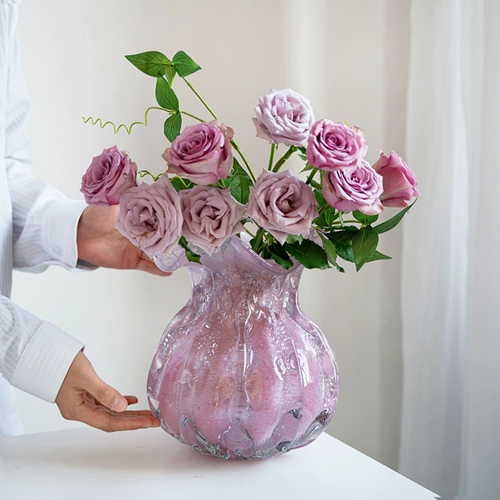 Розовая сумка с деньгами стеклянная ваза толстые украшения гостиная цветочная композиция стеклянная цветочная посуда Высококачественная стеклянная ваза ручной работы