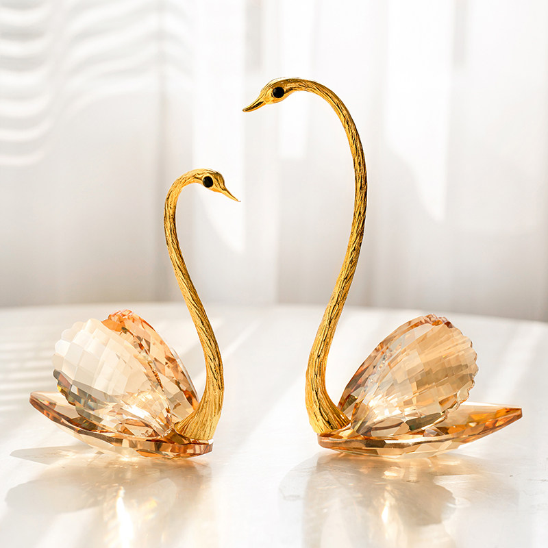 轻奢水晶天鹅摆件创意透明桌面装饰高级感精致玻璃工艺品结婚送礼,淘宝优惠券,粉丝福利购,淘宝优惠卷