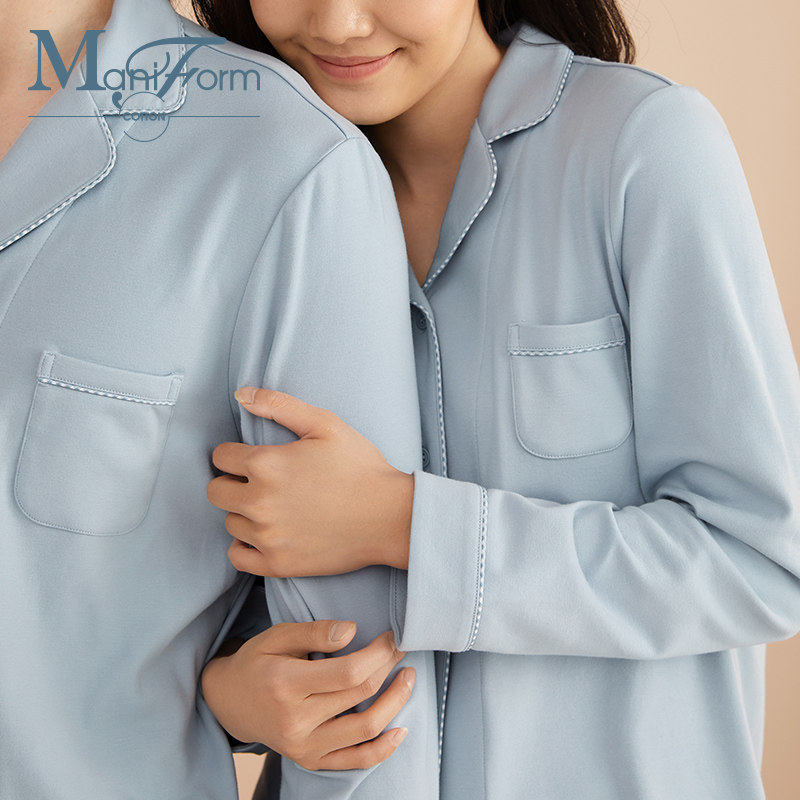 曼妮芬棉质生活棉针织翻领秋冬睡衣 曼妮芬棉质生活睡衣/家居服套装