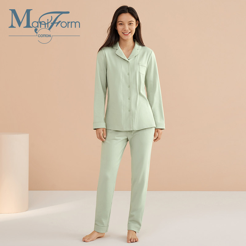 曼妮芬棉质生活棉针织翻领秋冬睡衣 曼妮芬棉质生活睡衣/家居服套装