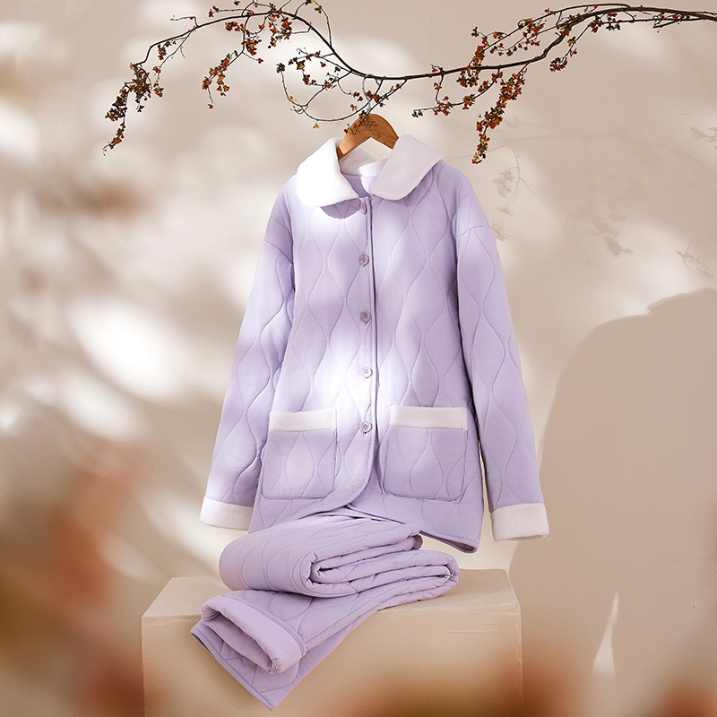 曼妮芬棉质生活冬季纯棉里料女男棉袄三层加厚保暖家居服棉服套装