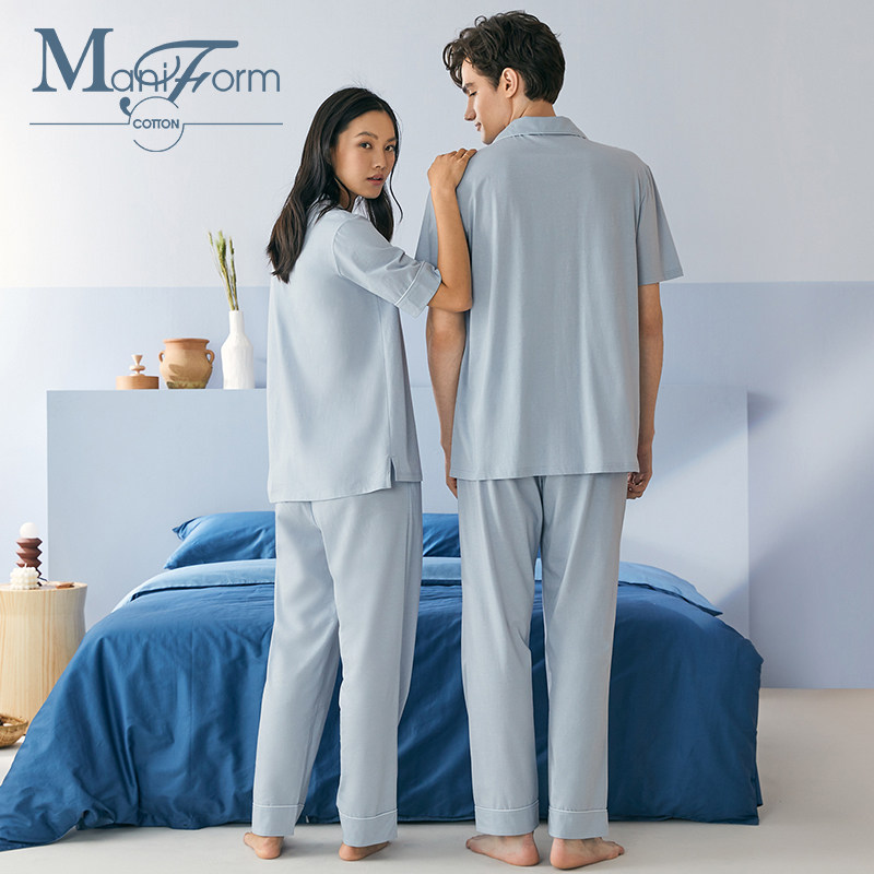 曼妮芬棉质生活丝光翻领情侣女睡衣 曼妮芬棉质生活睡衣/家居服套装