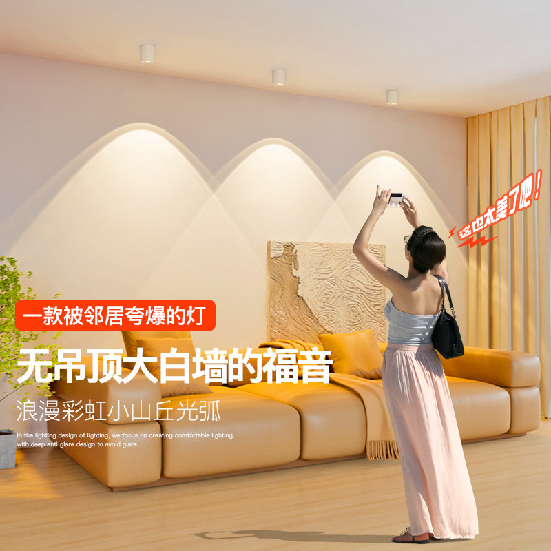 彩虹小山丘射灯明装可调角度家用客厅背景墙洗墙灯cob防眩双眼皮,淘宝优惠券,粉丝福利购,淘宝优惠卷