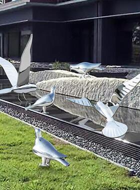 户外不锈钢镜面鸽子雕塑创意抽象海鸥小鸟售楼处草坪花园景观摆件