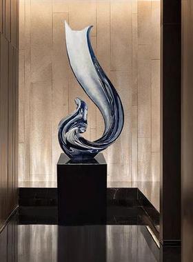 现代抽象透明树脂雕塑酒店客厅样板房玄关软装工艺品大型落地摆件