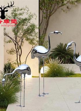 不锈钢仙鹤火烈鸟雕塑定制售楼处庭院水池景观园林抽象工艺品摆件
