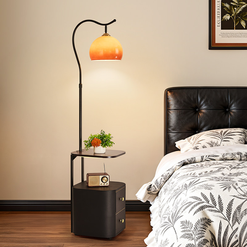 卧室床头柜带灯客厅沙发边几置物一体落地灯中古风高级感氛围台灯,淘宝优惠券,粉丝福利购,淘宝优惠卷