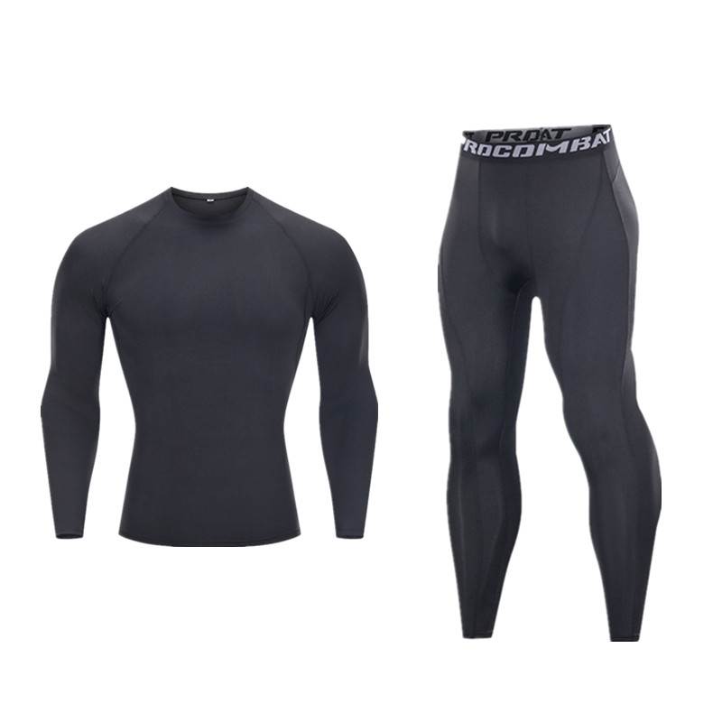 男士健身套装长袖篮球跑步运动训练服速干透气高弹压缩打底紧身衣 - 图3