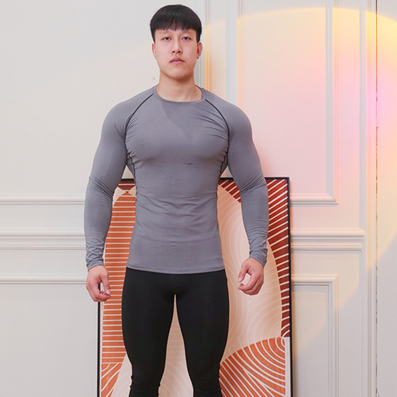 男士健身套装长袖篮球跑步运动训练服速干透气高弹压缩打底紧身衣 - 图0