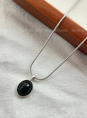 小众简约银色椭圆吊坠锁骨链女