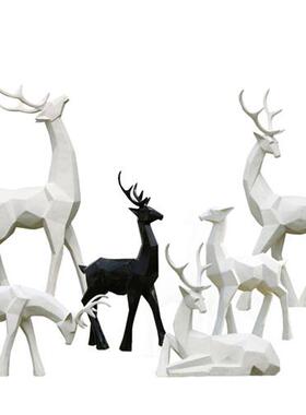 玻璃纤维抽象白色小鹿雕塑房地产行销中心园林草坪装饰品块面鹿摆
