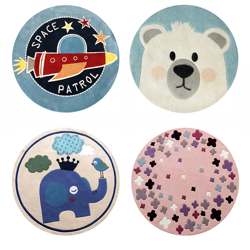 2025新款圆形地毯儿童卡通客厅卧室吊蓝转椅垫电脑椅垫床边地毯 - 图3