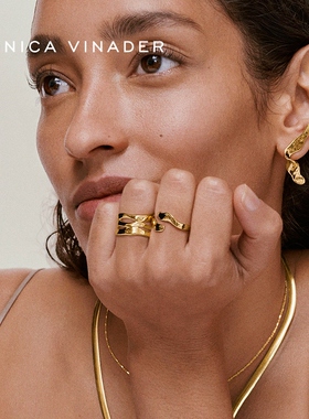 Monica Vinader莫妮卡戒指三重波浪戒指轻奢复古戒指女士小众设计