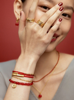 红玛瑙手链MonicaVinader双层