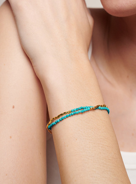 Monica Vinader莫妮卡手链Rio Beaded绿松石双层串珠手链精致小众