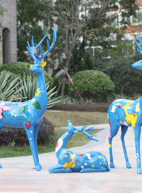 彩绘动物白鹿婚庆道具园林景观