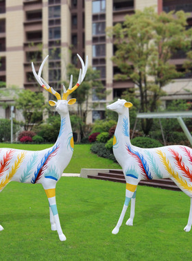 户外彩绘动物美陈麋鹿园林景观