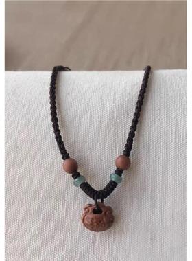 桃木护身符男士木质桃核红绳项链编织女士真桃木护身挂件锁平安锁