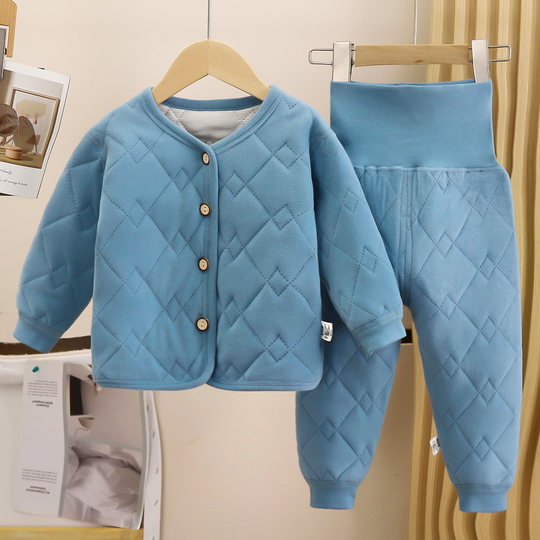 Baby boneless thermal underwear for boys and girls autumn and winter home clothes thickened pajamas baby cotton belly protection set