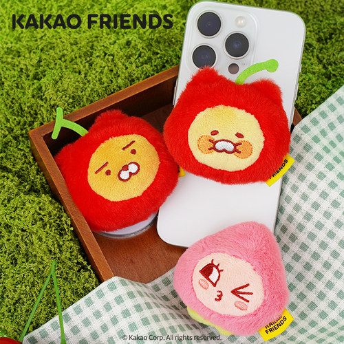 kakao friends中国限定毛绒磁吸手机支架水果头套Ryan屁桃冰箱贴 - 图0