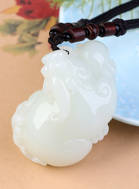 孤品大师工艺和田玉羊脂玉貔貅手把件母子貔貅把玩件男女款玉把件