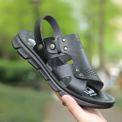 庄爵公牛皮凉鞋男真皮沙滩鞋