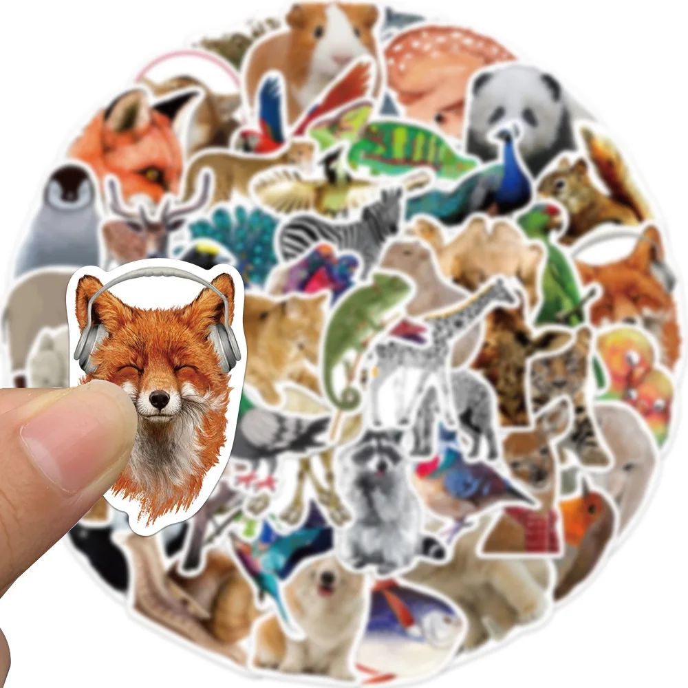 50Pcs Cute Animal Stickers for Water Bottles, Oil painting - 图1