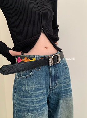 美式CH刺绣彩色十字架藤蔓针扣皮带男女同款个性潮流百搭腰带