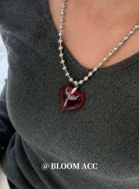 欧美钛钢项链爱心项链气质水晶心形吊坠锁骨链甜酷y2k辣妹配饰