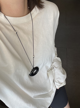 50mm黑曜石项链天然不规则925银圆珠细绳小众设计感简约毛衣链