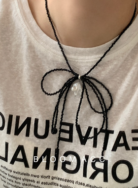 新款韩系春夏彩色甜美拼色串珠百搭颈链蝴蝶结吊坠项链女锁骨链