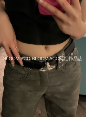 土星黑色皮革腰带高级感百搭皮带牛仔工装裤带网红款