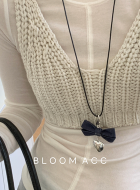 韩系简约爱心牛仔蝴蝶结挂件吊坠项链女百搭高级感毛衣链配饰潮