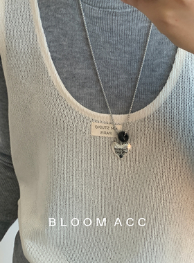 韩系个性凹凸黑字母桃心链长款项链天然石小众设计感时尚ins配饰