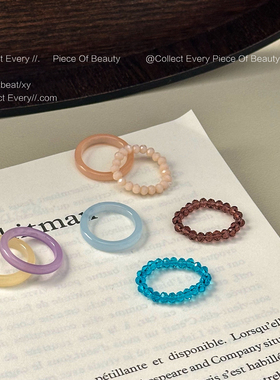 ins风韩国简约串珠叠戴戒指小清新百搭指环亚克力指戒食指戒