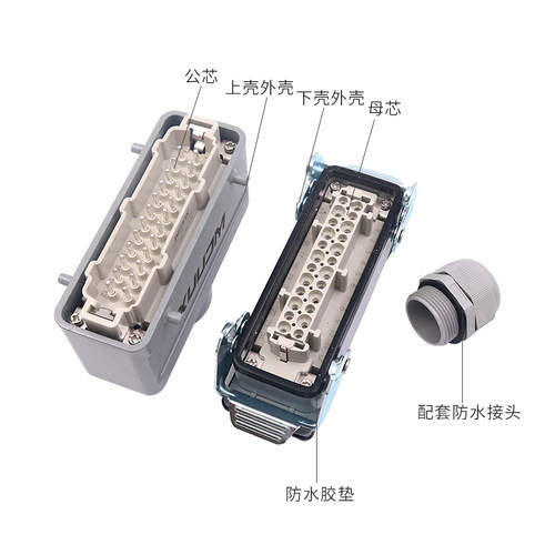 尼西重载连接器航空插头插座矩形工业热流道HDC-HE孔16P插24 48芯 - 图1