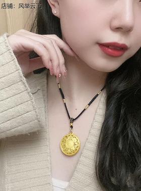 八宝罗盘黄金吊坠编绳越南沙金八宝罗盘项链男女款古法传承吊坠黄