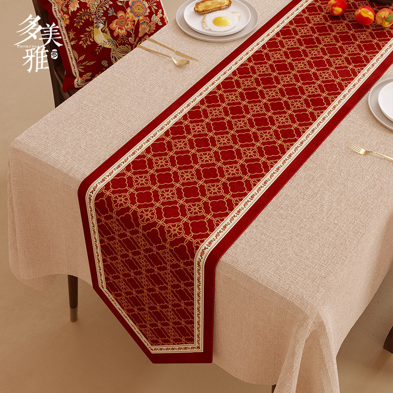 新中式桌旗红色喜庆茶席结婚房布置氛围感餐桌茶几茶台布锦雀芳华,淘宝优惠券,粉丝福利购,淘宝优惠卷