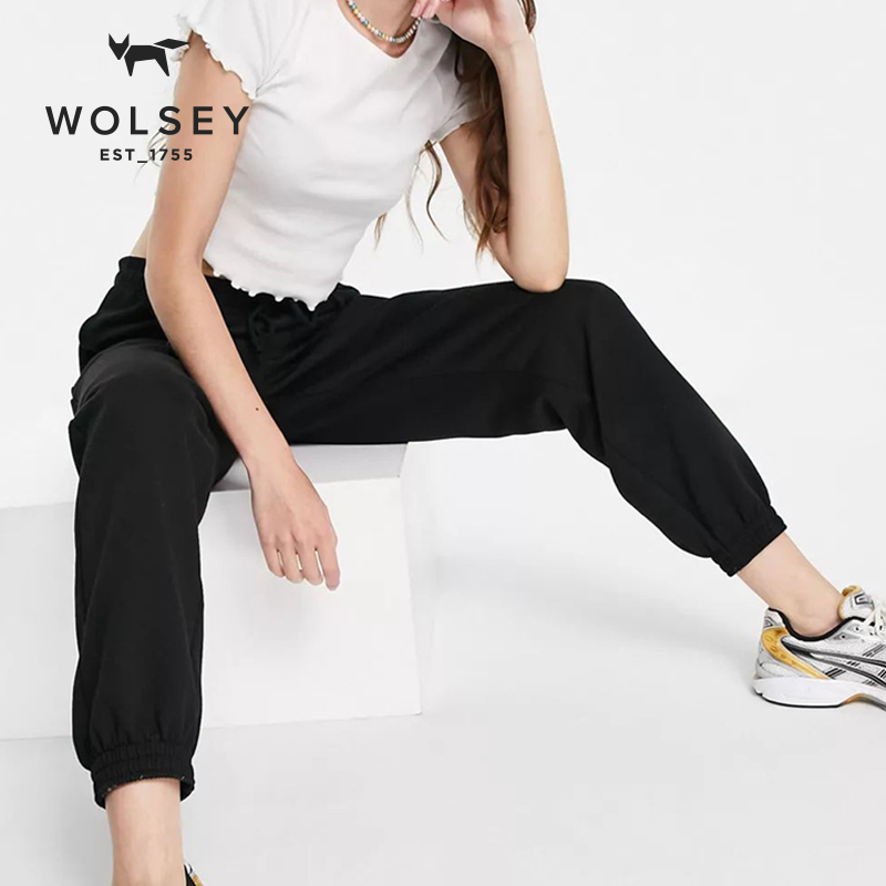 wolsey秋冬新款加绒黑色男休闲卫裤 WOLSEY卫裤
