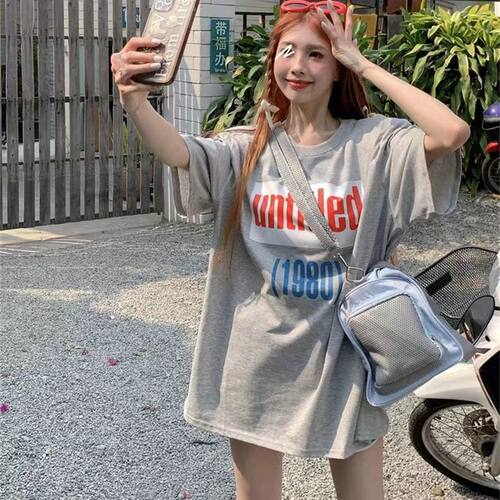 欧货大版下装消失t恤女中长款遮屁股大码胖mm连衣裙高个子宽松夏 - 图1
