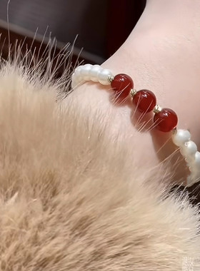 新中式珍珠红色珠珠手串时尚百搭显白简约手镯轻奢小众高级感配饰