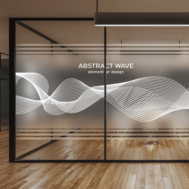 办公室磨砂玻璃贴膜logo定制线条uv白色公司会议室隔断艺术贴纸画