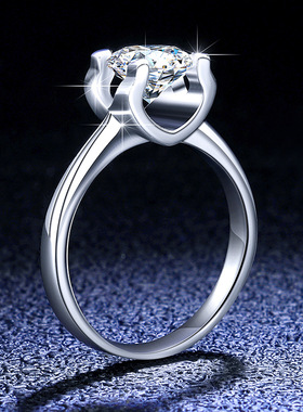 s925纯银戒指莫桑石戒指高端女士镀PT950 铂金戒子经典牛头款求婚