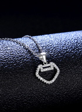 s925纯银镀PT950 铂金吊坠故宫福长命锁莫桑石项链女款中国风饰品