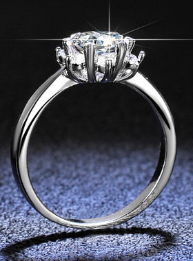 s925纯银戒指女经典光身直臂雪花D色莫桑石时尚镀PT950 铂金手饰