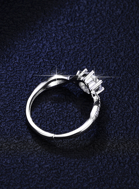 925纯银镀PT950 铂金莫桑石戒指小众个性爱交织ins钻戒尾戒子礼物